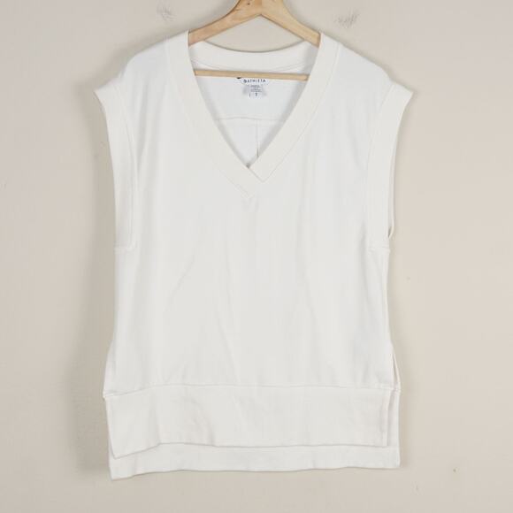 Athleta Retroterry V Neck Off White Ivory Sweatshirt Tee Womens Sz S - Picture 1 of 8